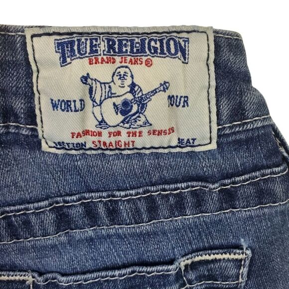 True Religion straight leg medium-wash blue jeans with embroidered pockets Sz 25 - Picture 6 of 7